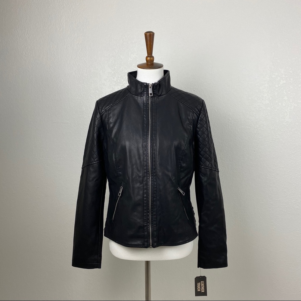 NWT GUESS Large Faux Vegan Leather Black Jacket